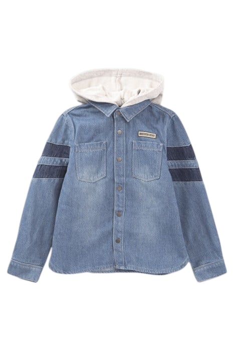 BOYS’ BLUE ORGANIC DENIM SHIRT WITH DETACHABLE HOOD 1