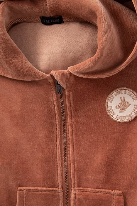 GIRLS’ COPPER PINK VELVET KNIT HOODED CARDIGAN 3