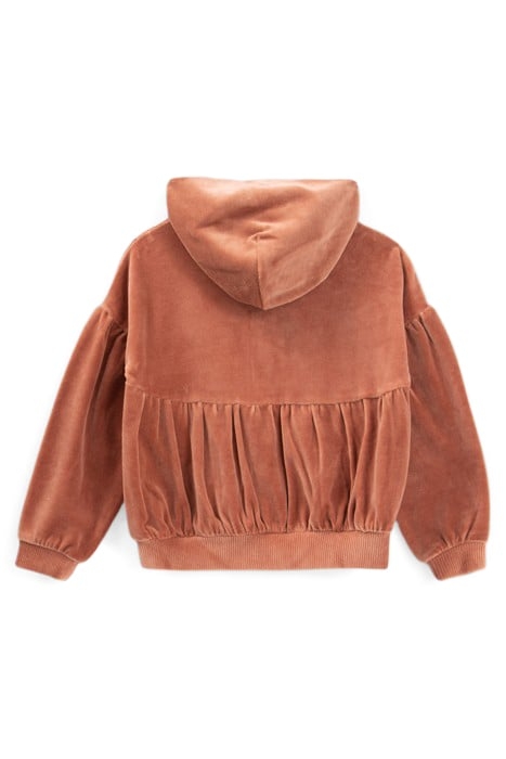 GIRLS’ COPPER PINK VELVET KNIT HOODED CARDIGAN 2
