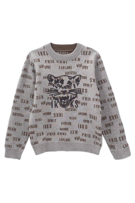 BOYS’ KHAKI/GREY JACQUARD LETTER REVERSIBLE SWEATER 1