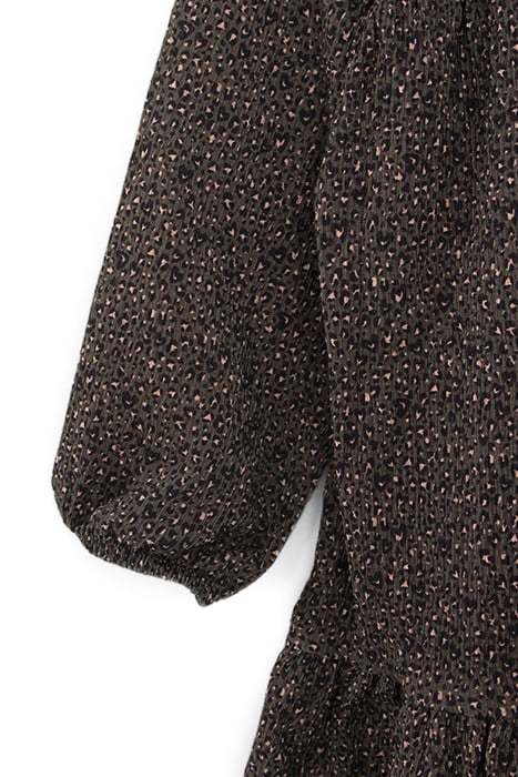 GIRLS’ KHAKI LEOPARD-HEART PRINT DRESS 5