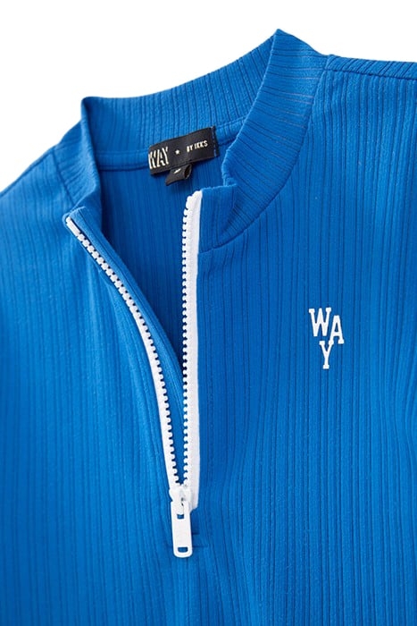 GIRLS' BLUE ZIPPED RIBBED T-SHIRT 4