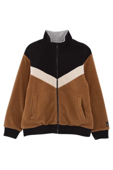 BOYS’ COGNAC AND GREY MARL REVERSIBLE CARDIGAN 1