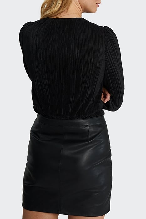 BLACK MICRO-PLEAT WRAP BLOUSE 2