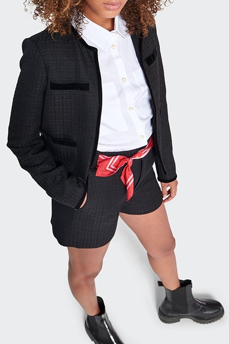 BLACK WAFFLE TWEED-LOOK SQUARE JACKET 3