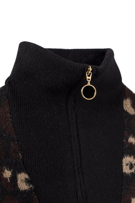 BLACK LEOPARD KNIT ZIP-NECK SWEATER 7