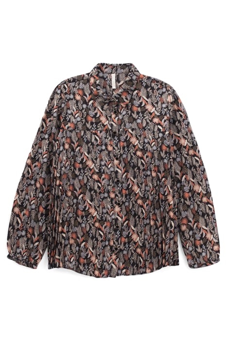 BLACK PLANT PRINT PLEATED SHIRT 4