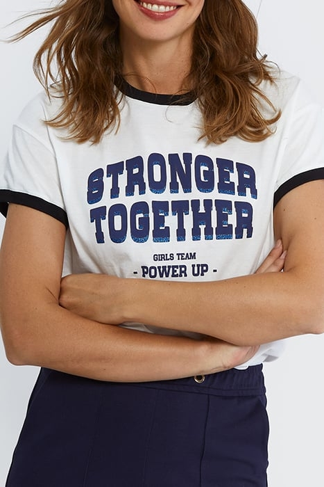 OFF-WHITE T-SHIRT WITH GLITTERY 3D SLOGAN 4