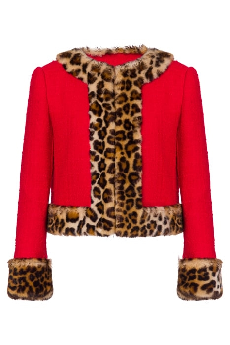 LEOPARD PRINT DETAILS BOUCLÉ JACKET RED 3