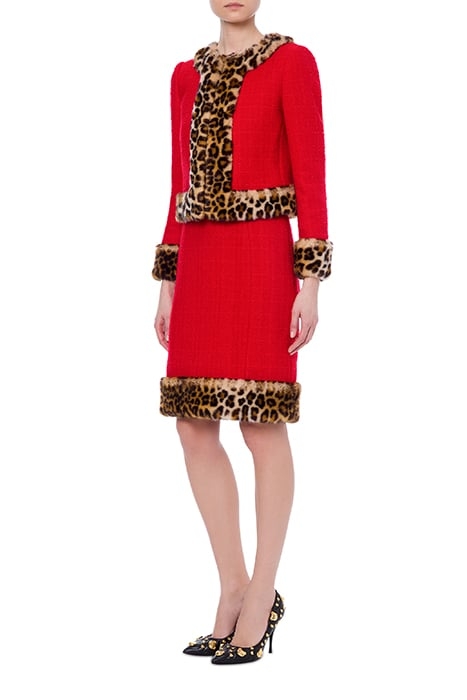 LEOPARD PRINT DETAILS BOUCLÉ JACKET RED 1