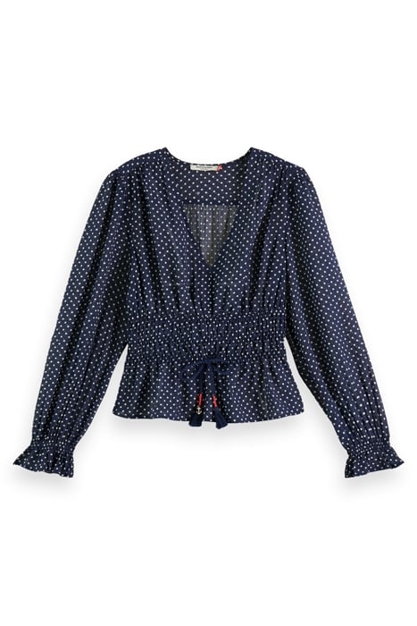 V-NECK TOP WITH ELASTIC WAIST POLKA NAVY BLUE 4