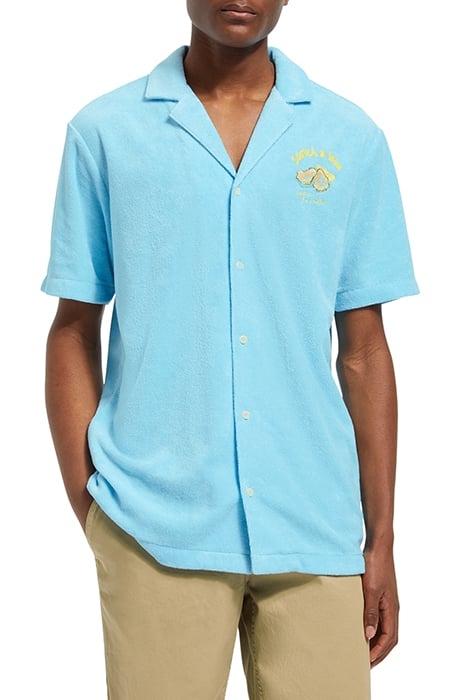 SOLID TOWELLING SHIRT WASHED NEON BLUE 1