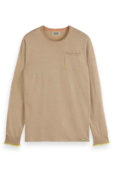 LINEN COTTON BLEND CREW NECK SEASTONE 1