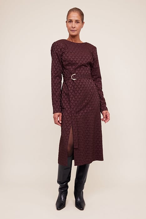 V JACQUARD DRESS BROWN SYRAH 1