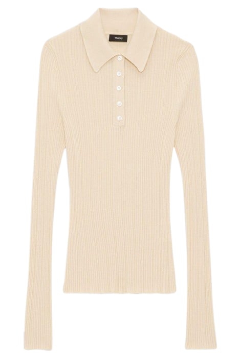 SLIM POLO IN WOOL-VISCOSE CREPE ECRU 2