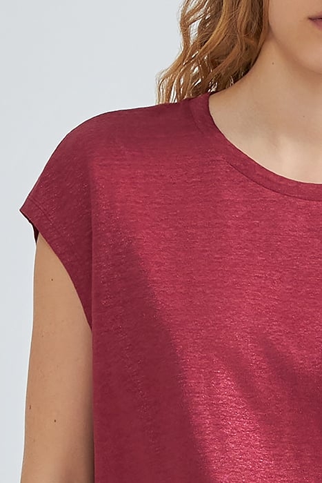 BURGUNDY IRIDESCENT EMBROIDERED LINEN KNIT T-SHIRT CAMELIA 5