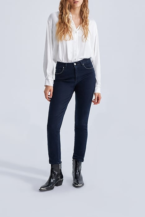 BLUE STUDDED WATERLESS POWERSTRETCH 7/8 SLIM JEANS BLUE 3