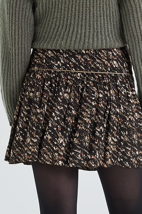 BLACK FUSAIN PRINT SHORT FLOWING SKIRT BLACK 6