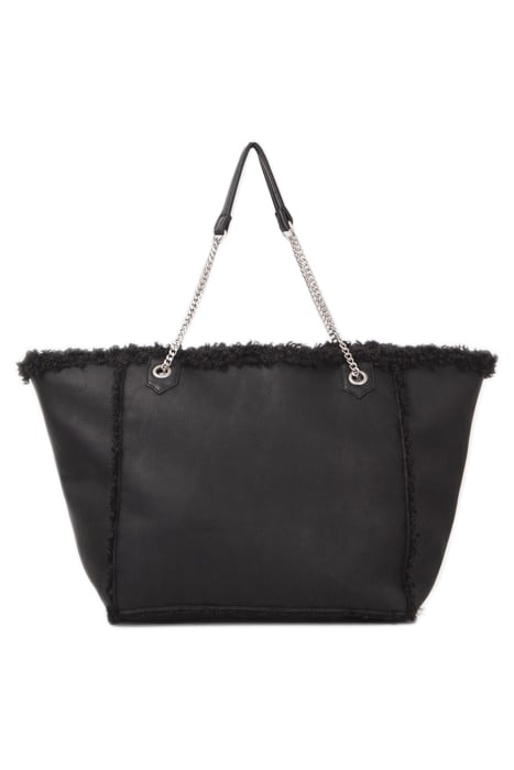 BLACK REVERSIBLE OVERSIZED FURRY TOTE BAG BLACK 1