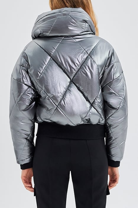 BLACK SHORT PADDED JACKET WITH HIDDEN HOOD SILVER 2