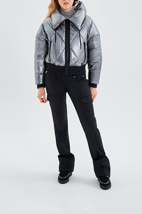 BLACK SHORT PADDED JACKET WITH HIDDEN HOOD SILVER 1