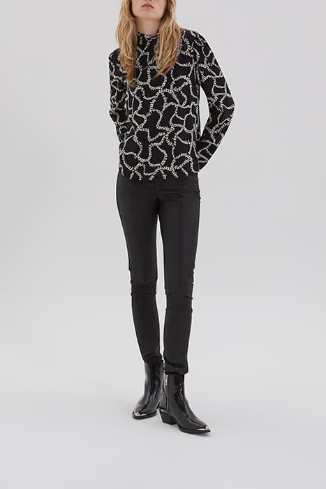 BLACK BLOUSE WITH ECRU SLALOM PRINT BLACK 3