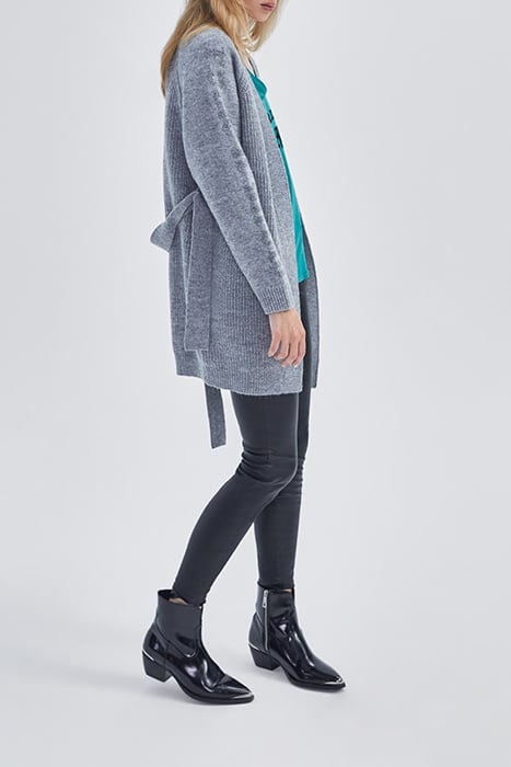 GREY KNIT BELTED CARDIGAN WITH SLOGANS ON SLEEVES GREY 4