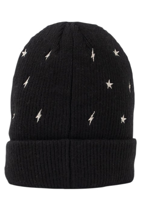 GIRLS’ BLACK KNIT BEANIE, EMBROIDERED GOLD STARS/LIGHTNING B 2