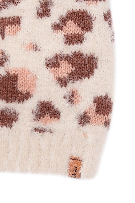 GIRLS’ ECRU LEOPARD-HEART MOTIF KNIT BEANIE OFF-WHITE 4