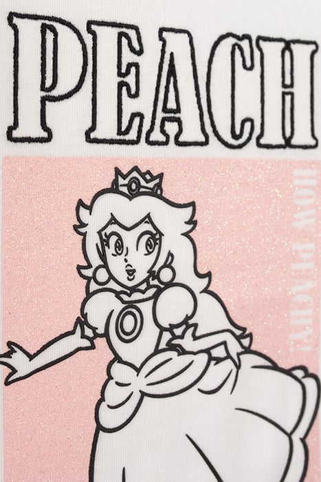 GIRLS’ WHITE PRINCESS PEACH T-SHIRT, GLITTERY PEACH IMAGE WH 5