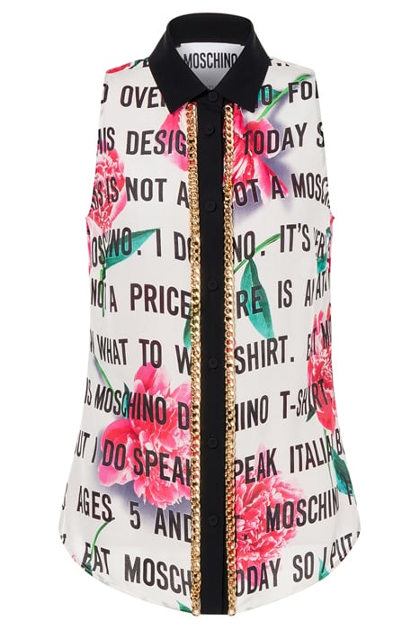 TOP IN CRÊPE DE CHINE SLOGAN & FLOWERS WHITE 3