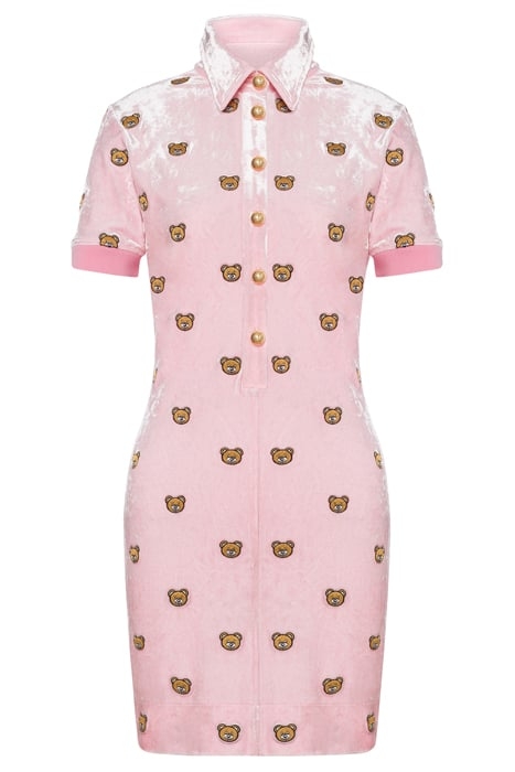 TEDDY EMBROIDERY STRETCH VELOR DRESS PINK 3