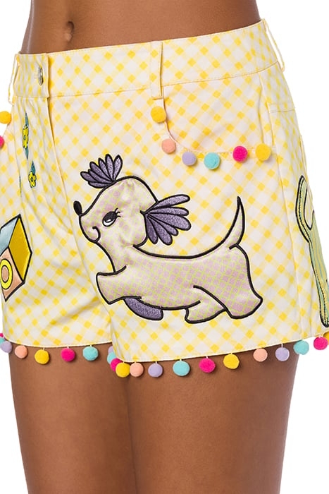ANIMAL PATCH VICHY SATIN SHORTS YELLOW 4