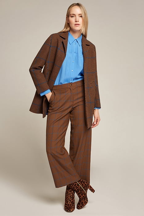 CHEQUERED CROPPED TROUSERS BROWN 1
