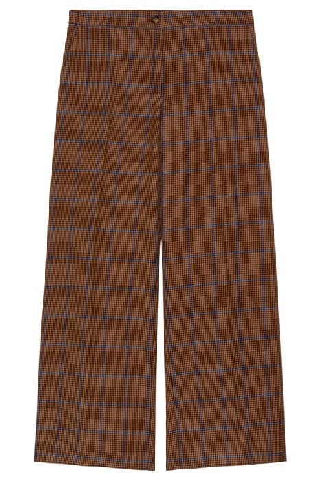 CHEQUERED CROPPED TROUSERS BROWN 4