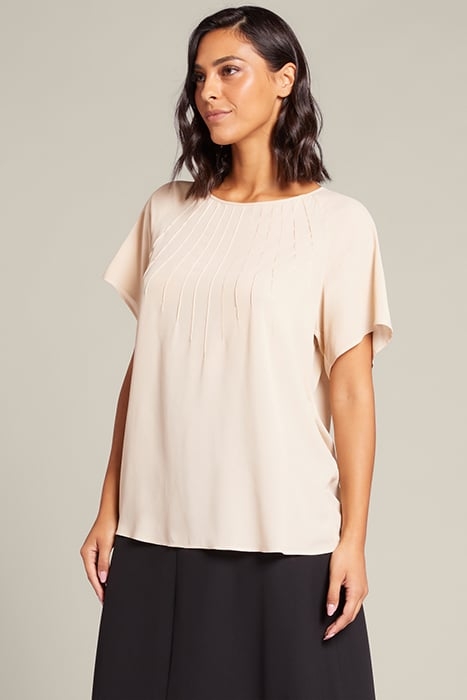 SHORT BLOUSE WITH RIBBING ON THE NECKLINE NATURAL 1