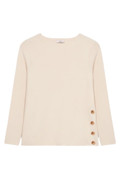 CREW-NECK SWEATER WITH JEWEL SLIT AND BUTTONS WHITE 3