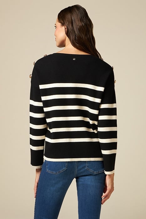 STRIPED SWEATER WITH ARMY BUTTONS BLACK 2