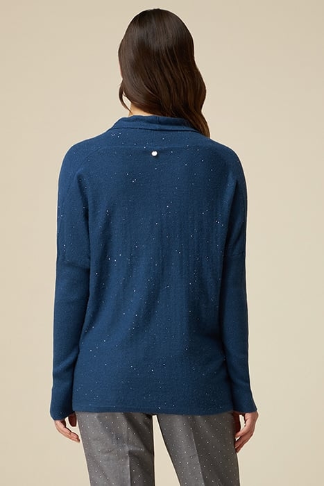 CASHMERE LUREX BLEND CARDIGAN WITH BROOCH BLUE 2