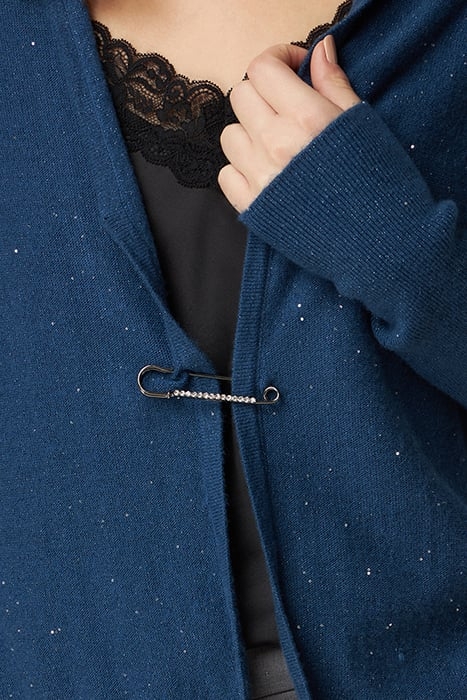 CASHMERE LUREX BLEND CARDIGAN WITH BROOCH BLUE 4