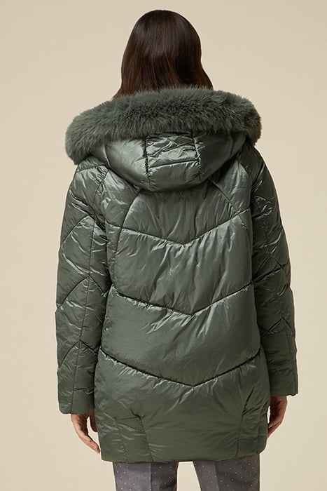 Quilted down jacket with faux fur border 2