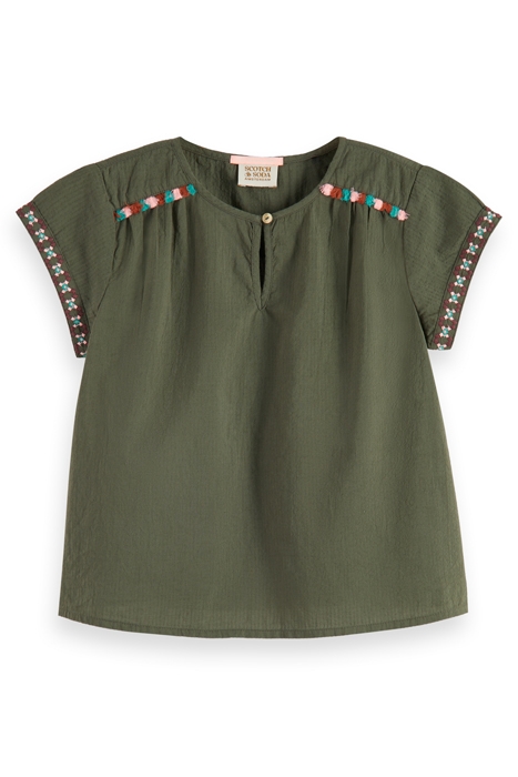 NEON POP EMBROIDERED SHORT-SLEEVED TOP SEAWEED GREEN 1