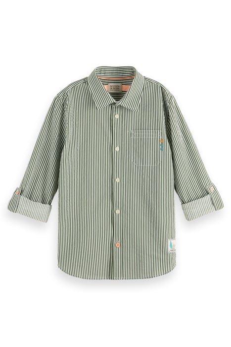 REGULAR-FIT - PRINTED STRIPE SEERSUCKER SHIRT SEAWEED GREEN 1
