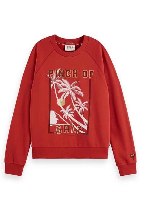 RELAXED FIT RAGLAN SLEEVED GRAPHIC SWEATSHIRT RUSTIC CORAL 1