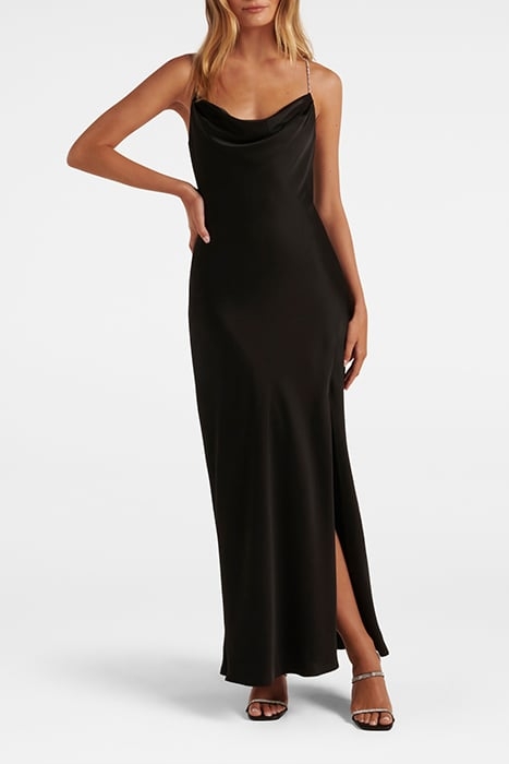 HANNAH DIAMANTE STRAP SATIN DRESS BLACK 1