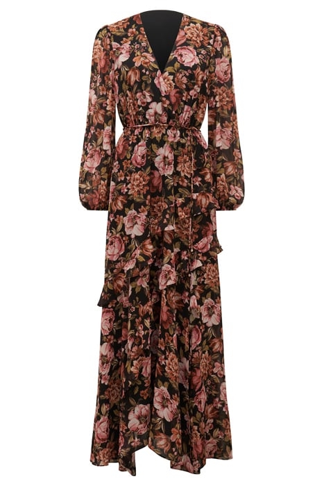 MARIA RUFFLE MIDI DRESS BLACK DELPHI FLORAL 3