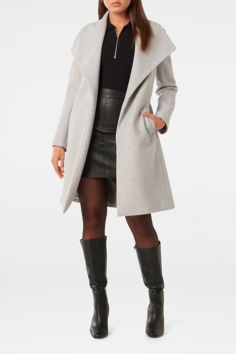 ANNIKA SHAWL COLLAR WRAP COAT LIGHT GREY MARLE 3