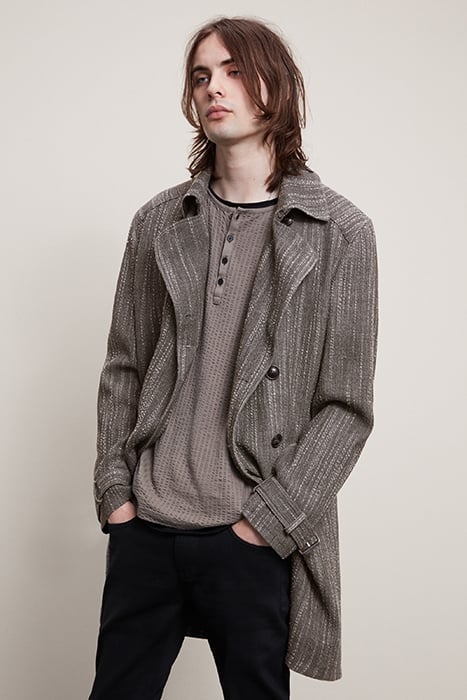 SLIM FIT TRENCH COAT WITH NECK STRAPS WA MED GREY 1