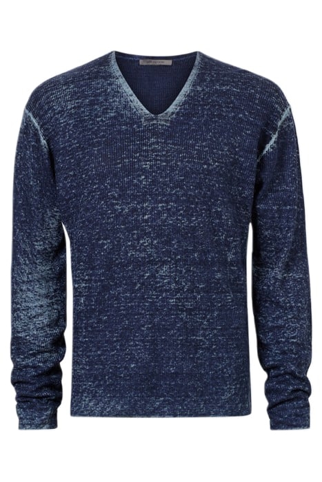 ELLINGTON SLIM FIT LS LI NEN V-NECK WITH PETROL BLUE 1
