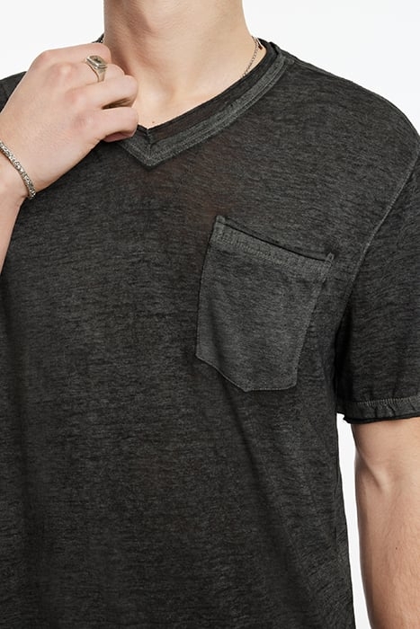 DAVIS SS BURNOUT V NECK WITH CHEST POCKE LIGHT OLIVE 3